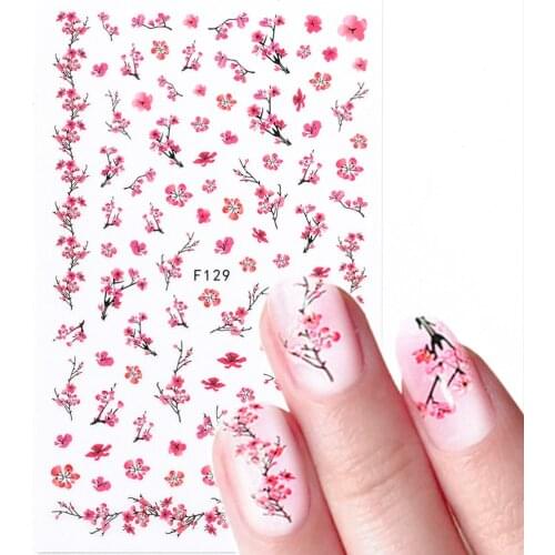 1 Sheet 3D Ultra-thin Adhesive Pink Flower Water Transfer Slider for Manicure Nail Art Decoration Nail Sticker