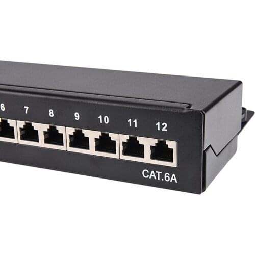 12-port Patch Panel Cat6A Full Shielded Mini Desktop Available Wall Mounting Keystone Jack RJ45 Plug Network Distribution Frame