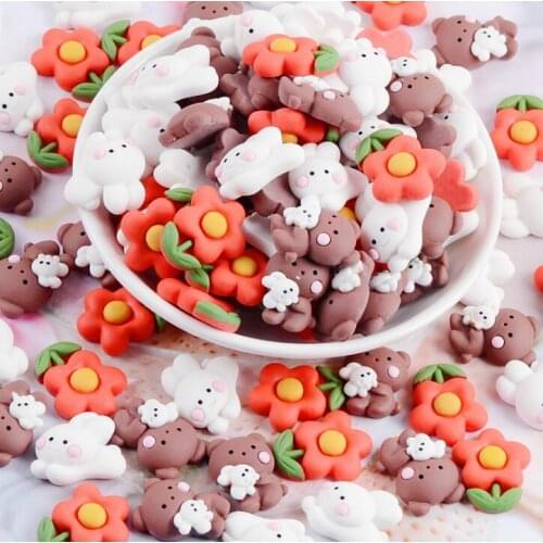 20pcs/lot kawaii resin Cute flower bear rabbit flatback cabochons For Hair Bow Centers DIY Scrapbooking Decor