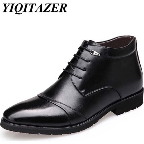 2019 YIQITAZER Winter Snow Men boots Man Shoes Warm Leather Fur Boot Men Waterproof Rubber Motorcycle Mens Short Boots
