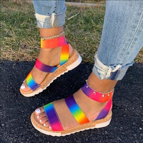 2020 Big Size 35-43 women Summer sandals casual Multi Color Rainbow Open Toe Platform Sandals female outdoor beach slippers