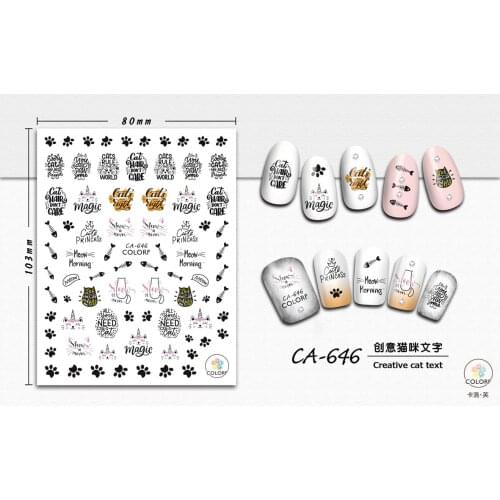 3D Nail Sticker Cat Fish Bone Letter Design Stickers for Nails Manicure Sticker Decals Decoration Nail Art Sticker Accessories