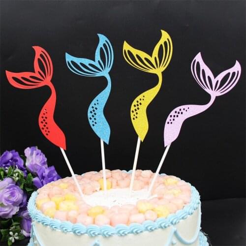 4pcs Mermaid Glitter Cupcake Toppers Paper Birthday Cake Decorated Marine Life Cake Pick Cake Decor Party cake decorating tools