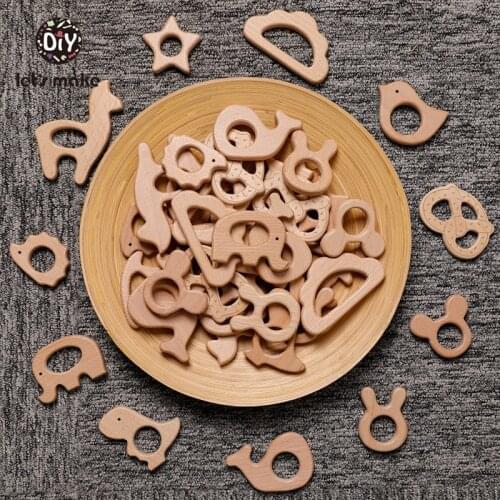 Lets Make 5pcs Wholesale Wooden Teether Rodent Pacifier Pendant Wooden Toys DIY Baby Necklace Gift BPA Free Beech Hedgehog Bird