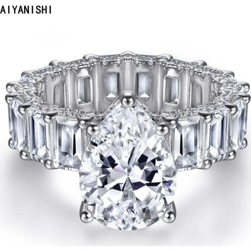 AIYANISHI Luxury 925 Sterling Silver Engagement Ring for Women Big Pear Full Eternity Rings 2021 Wedding Trend Female Jewerly