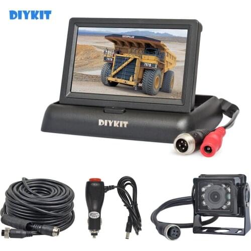 DIYKIT DC12V-24V 4PIN 4.3inch Reverse Rear View Car Monitor Backup CCD IR Night Vision Bus Truck Car Camera free Car Charger