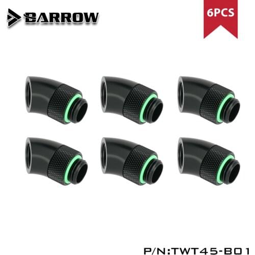 Barrow 4pcs/6pcs 45 Degree Rotary Fittings G1/4" Water Cooling Computer Adapter Gold Black White Silver G1/4'' ,TWT45-B01