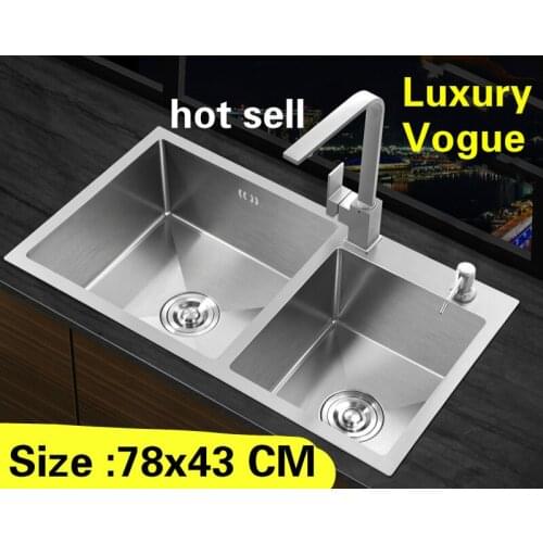 Free shipping Apartment high quality wash vegetables 304 stainless steel kitchen manual sink double groove hot sell 78x43 CM