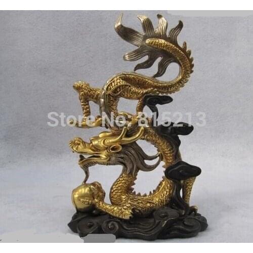 Bi001206 Royal 100% Bronze silver-gilt and 24K Gold Gild myth Dragon Play Bead statuary