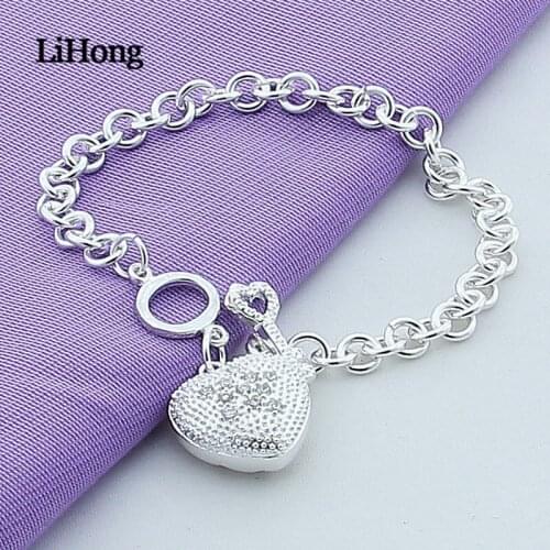 New 925 Sterling Silver Bracelet Inlaid Zircon Heart-shaped Bracelet Charm Jewelry Woman Wedding Wedding Jewelry Gift