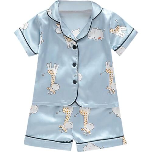 Baby Pajama Sets Boys Girls Kids Clothes Cartoon Giraffe Print Outfits Set Short Sleeve Blouse Tops+Shorts Sleepwear Pajamas