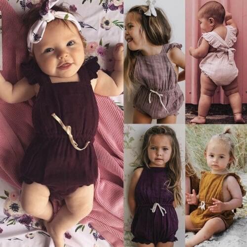 Newborn Baby Girl Boys Ruffles Backless Bow Romper Sunsuit Jumpsuit Toddler Kids Princess Cotton Summer Rompers Overalls Clothes