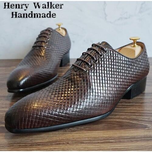 Elegant Men Oxford Shoes Genuine Leather Lace Up Pointed Toe Black Brown Men Dress Shoes Office Business Wedding Formal Shoes