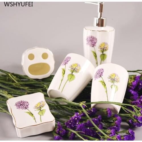 European bathroom set Creativity Dandelion Flowers ceramic wash suit Five-piece set Couple drinking glass household products