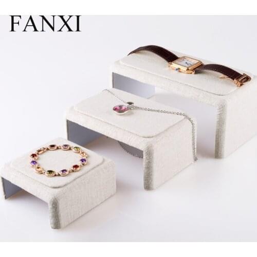 FANXI Linen Jewelry Watch/Pendant/Necklace/Bracelet Exhibitor Display Stand Jewelry Organizer Set Counter 3pcs/set Show stool
