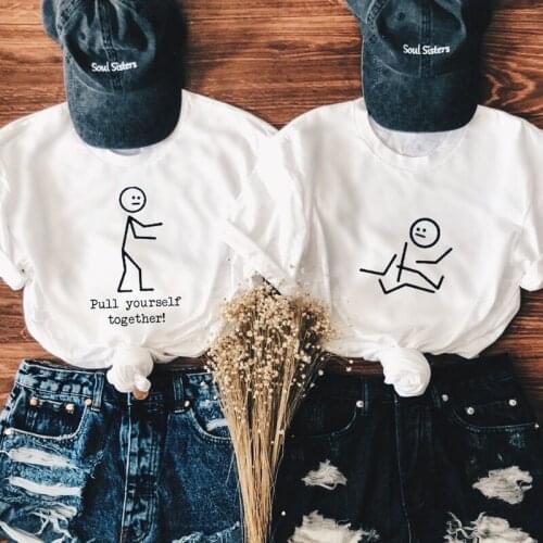 Pull Yourself Together T-shirt Men Women Stick Figure Printed Funny Tee Top Summer Short Sleeve Matching Graphic Grunge Tshirt