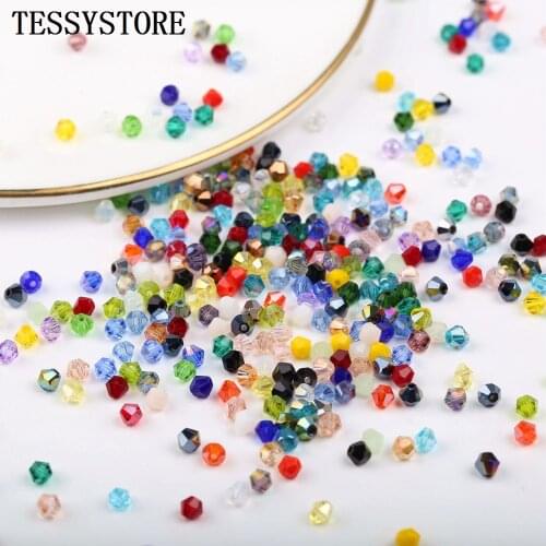 TESSYSTORE 4mm Crystal Beads Bicone Shape Glass Beads For Jewelry Making Bracelet DIY Accessories Quartz Charms Jewelry Findings