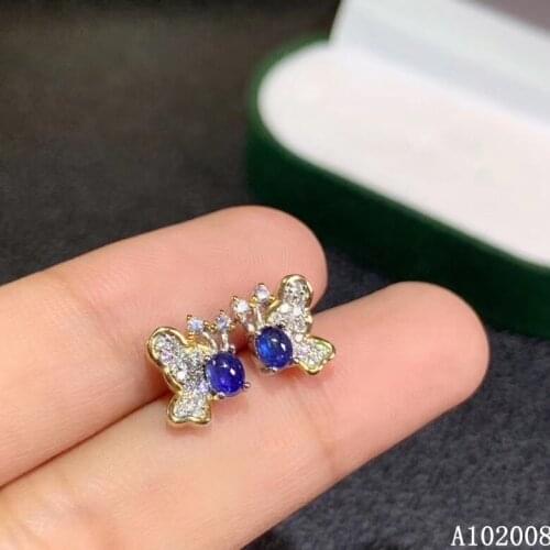 KJJEAXCMY fine jewelry 925 sterling silver inlaid natural sapphire ear studs elegant ladies earrings support testing