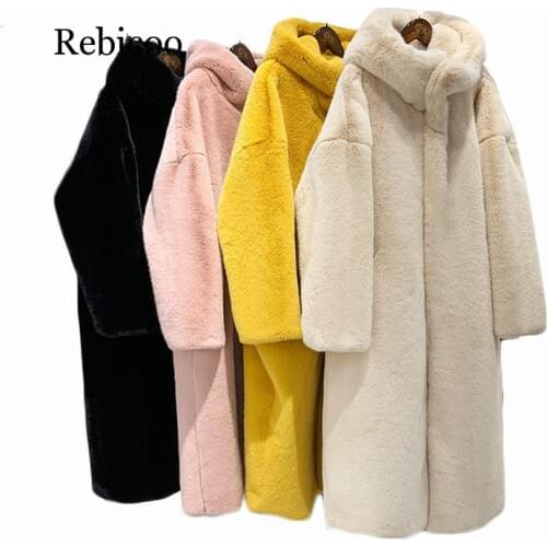 Women Winter New Thick Warm Fluffy Faux Fur Jacket Female Fashion Hooded Long Mink Fur Coat High Quality Loose Parkas
