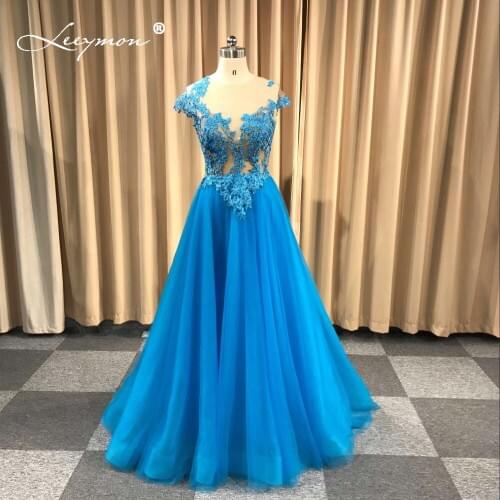 Leeymon 2020 New arrival Custom Made Lace A-line Floor Length Evening Dress Plus Size Pink/Blue/Navy Blue
