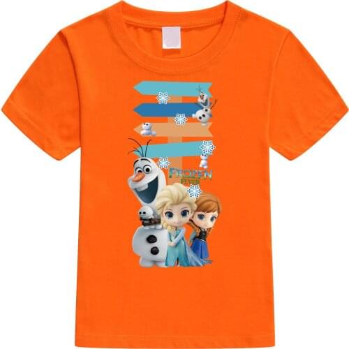 Summer New Cartoon Frozen2 Anna Elsa Print Baby Girls Short Sleeve T Shirt Kids Girls Cotton Clothes Toddler Tops Tees Costumes
