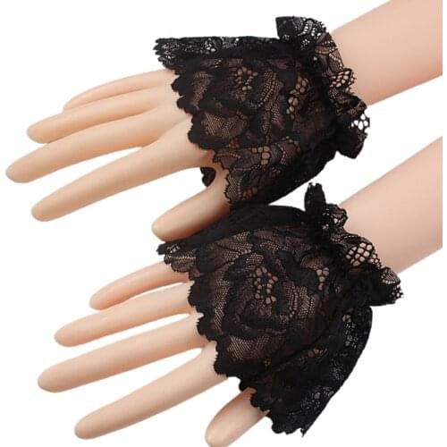 Women Single Layer Floral Lace Stretch Wrist Cuffs Short Hand Warmer Scar Cover Detachable Fake Sleeves Bridal Bracelet
