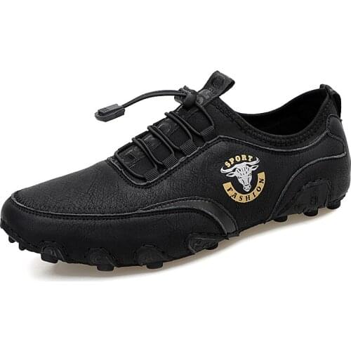 New leather large size mens casual shoes outdoor catwalk sneakers fashion trend driving shoes 48 size leather shoes