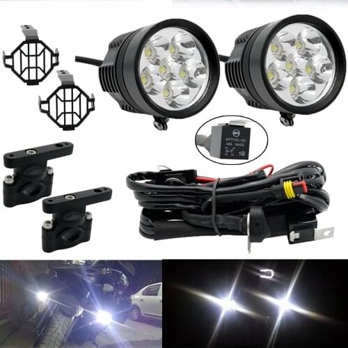 Motorcycles Set 2x LED Auxiliary Fog Light Assembly Driving Passing Lamp For BMW Suzuki Honda Yamaha Auxiliary Fog Lights
