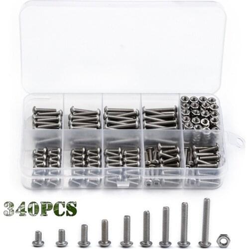 340Pcs/Set 5/6/8/10/12/14/16/18/20mm Assorted Stainless Steel M3 Screws with Hex Nuts Bolt Cap Socket Set