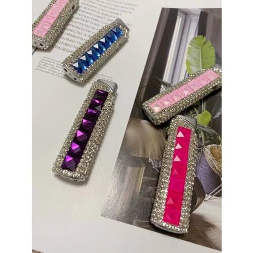 New Butane Windproof Diamond Lighter High-End Ladies Blue Flame Cigarette Lighter Cigarette Lighter Accessories Small Gifts