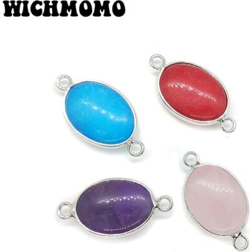 2019 New 2pcs/lot 27*15mm Natural Stone Oval Charms Copper Double Hole Connectors Pendant for DIY Jewelry Accessories