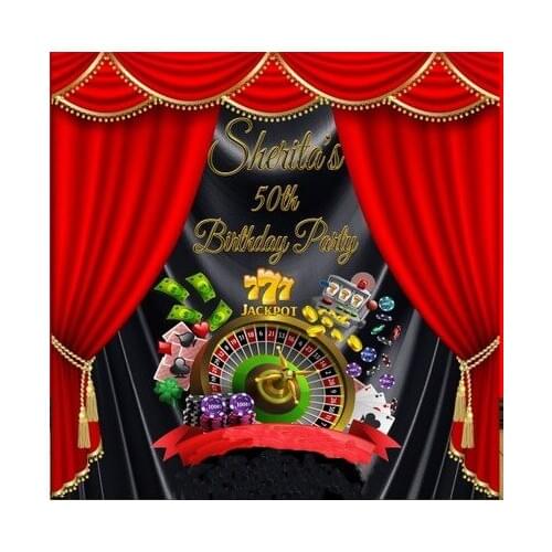 Custom Casino Black Drapes Roulette Wheel Chips Dices Poker Curtains background Computer print birthday backdrops