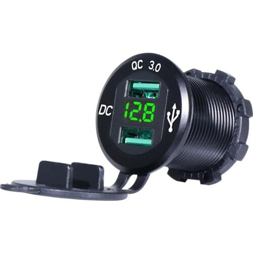 QC 3.0 Dual USB Charger Waterproof Marine 18W & 18W (36W) with Voltmeter for 12V/24V Car RV Boat UTV, ATV, Motorcycle Mobile etc