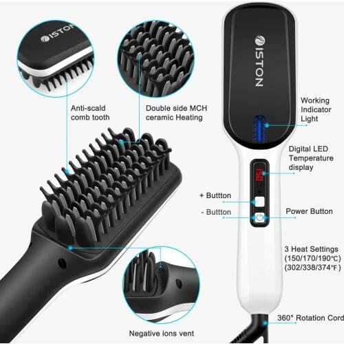 Hair straightening Brush Beard Straightener Comb for Men with Anti-Scald Feature and LED Display Styling Accessories tools