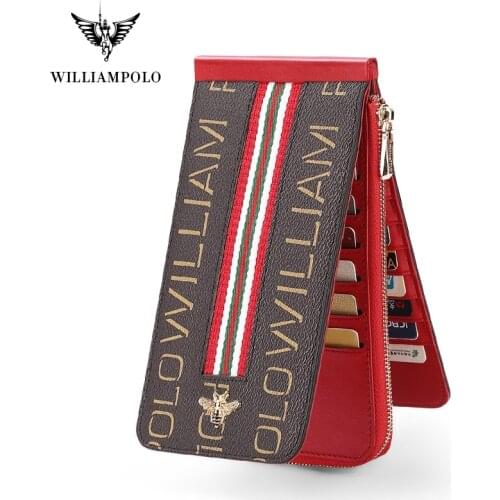 WILLIAMPOLO Womens Luxury Brand Leather Wallets Women Long Zipper Coin Purses Wallets Female Money Bag Credit Card Holder