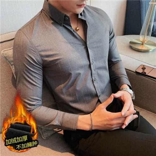 Fashion Patchwork Color Shirt Men Casual Autumn Winter Long Sleeve Men Tuxedo Shirt Slim Fit Digital Print Blouse Men Clothing