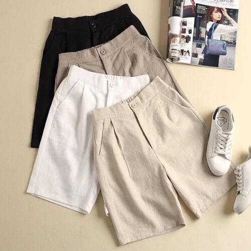 New Cotton And Linen Casual Shorts Womens Plus Size 2021 Summer New Style Korean High-Waist Shorts Womens Thin Wide-Leg Shorts