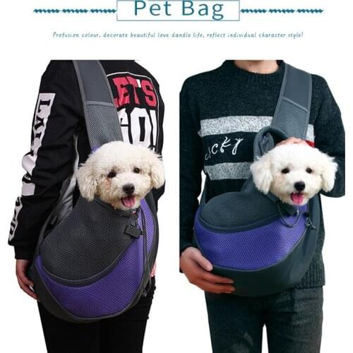 Breathable Pet Dog Carrier Outdoor Travel Handbag Comfortable Mesh Oxford Single Shoulder Bag Sling Mesh Travel Pet Dog Bag