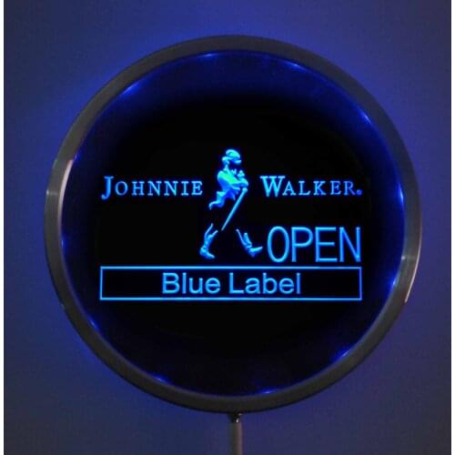 Rs-0060 Johnnie Walker Blue Label OPEN LED Neon Light Round Signss 25cm/ 10 Inch - Bar Signs with RGB Multi-Color Remote Control