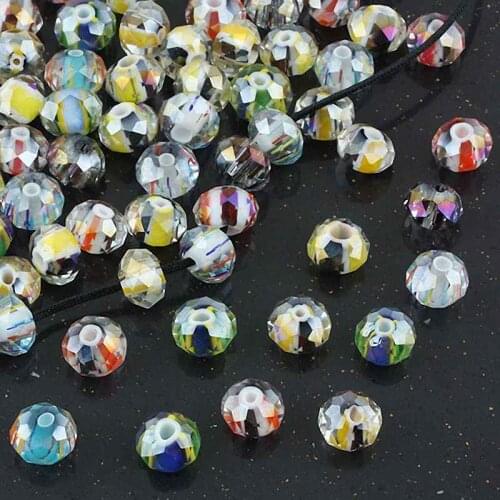 TUMBEELLUWA 1Lot (20Pc) Mix-color Faceted Murano Lampwork Glass Stripes Loose Spacer Beads Findings