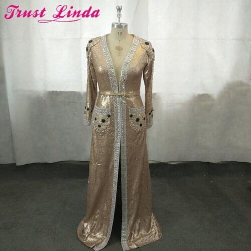 Gorgeous Rose Champagne Long Sleeves Mother Dresses Sexy Beads Sequined Party Dress Plus Size Prom Gowns Custom Made