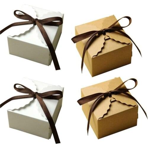 10Pcs Vintage Retro Kraft Paper Box, Diy Wedding Favor Gift Box, Small Single Cake Box Packaging With Ribbon