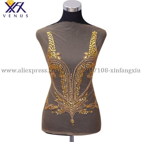 XFX VENUS Handmade Rhinestone Beaded Appliqued for wedding decoration accessories Patch embroidered Patches silver color