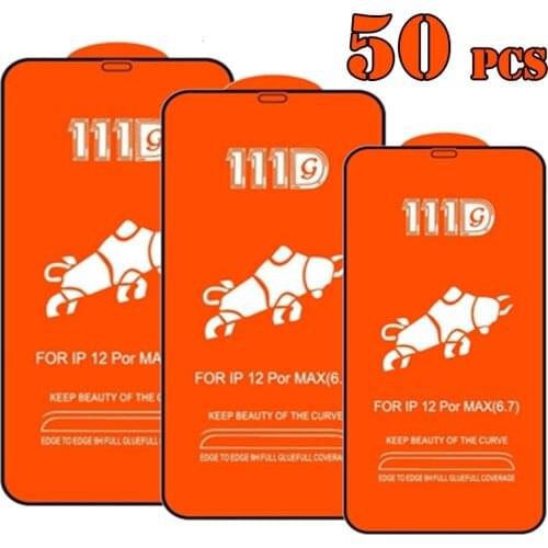 50pcs 111D Tempered Glass Full Cover Curved Screen Protector Film Guard For iPhone 12 Mini 11 Pro Max XS XR X 8 7 6 6S Plus SE