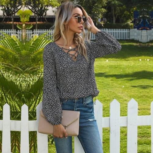 V Neck Solid Color Polka Dot Ovesized Black Chiffon Tops Womens 2021 Spring Summer New Casual Long Sleeve Blouses Female