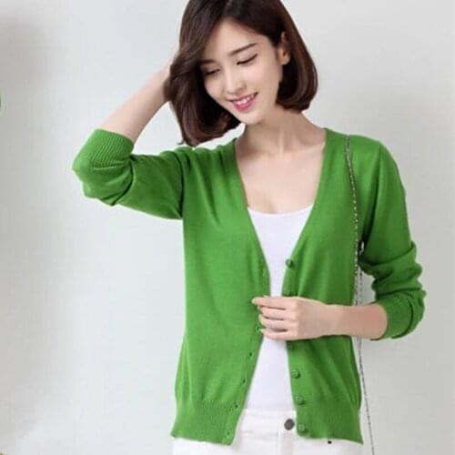 2019 Women Short Cardigans Spring Autumn Cashmere Blend Sweater V-Neck Cardigan Long Sleeve Jacket Coat Female Knitted Sweaters