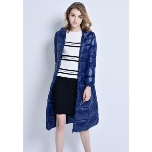 Womens Quilted Down Jacket Winter Long Coat Hooded Stand Collar Parka