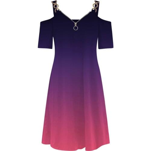 Gradient V-Neck Zipper Dress Women 2021 Summer Dresses Camisole SlingCasual Short Sleeve Loose Temperament Party Midi Dress A50