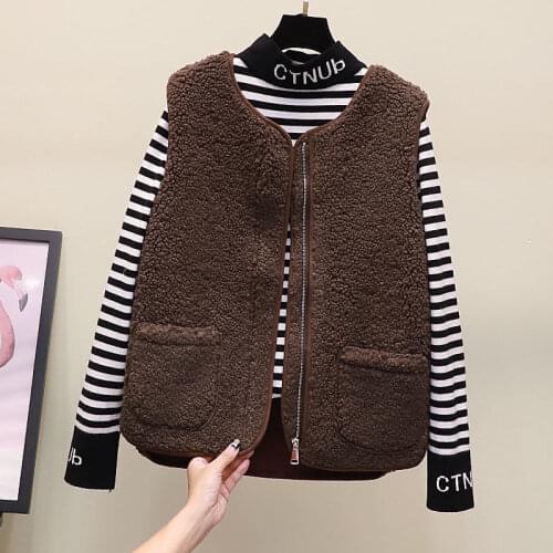 Lamb Fur Vest Coats for Women Coats Jackets Short Design with Pocket