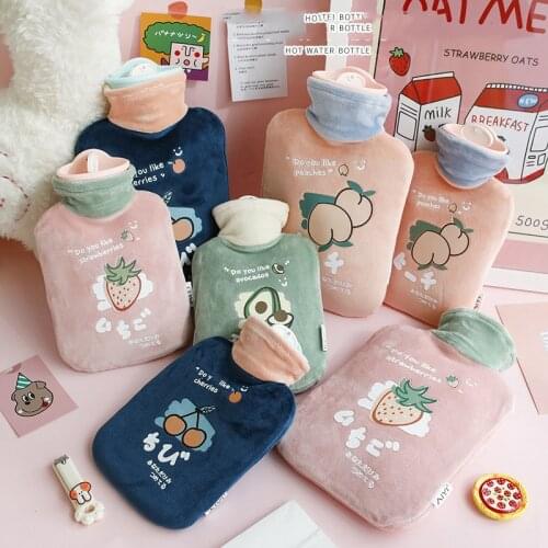 1pc Winter Hand Warmer Fruit Plush Hot Water Bag Bear Water Injection Portable Avocado Hand Warming Water Bag Hot Water Bottles